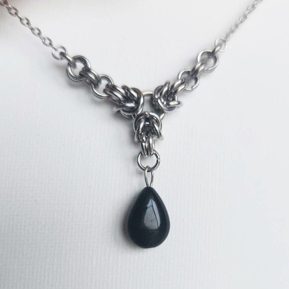 Vintage gothic victorian vampire black onyx rosary necklace ✦ chain mail ✦ - Picture 7 of 8